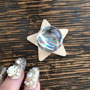 Mini Clear Crackle Quartz sphere with wooden Star